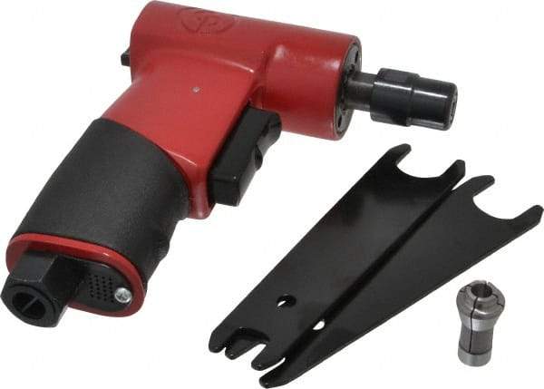 Chicago Pneumatic - 1/4" Collet, Angle Handle, Angle Air Die Grinder - 17,000 RPM, Rear Exhaust, 15.89 CFM, 0.2 hp, 6.21 bar, 1/4 NPT - Exact Tool & Supply