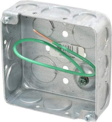 Thomas & Betts - 2 Gang, (14) 1/2 & 3/4" Knockouts, Steel Square Junction Box - 4" Overall Height x 4" Overall Width x 1-1/2" Overall Depth - Exact Tool & Supply