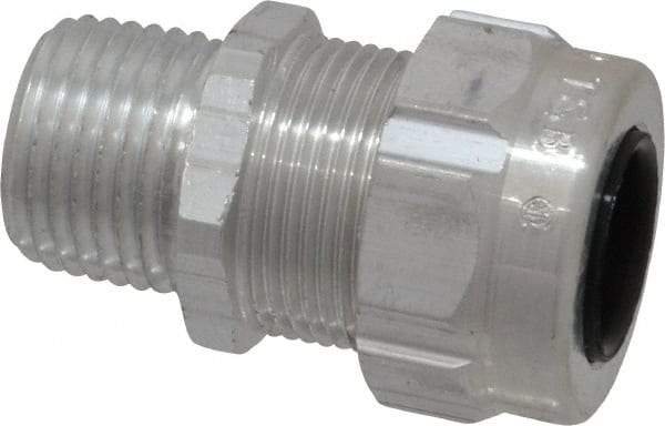 Thomas & Betts - 0.31 to 0.56" Cable Capacity, Liquidtight, Straight Strain Relief Cord Grip - 1/2 Thread, 1-3/4" Long, Aluminum - Exact Tool & Supply
