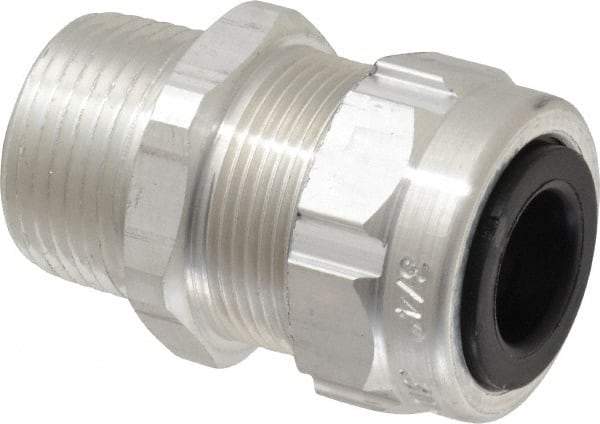 Thomas & Betts - 0.31 to 0.56" Cable Capacity, Liquidtight, Straight Strain Relief Cord Grip - 3/4 Thread, 1-25/32" Long, Aluminum - Exact Tool & Supply