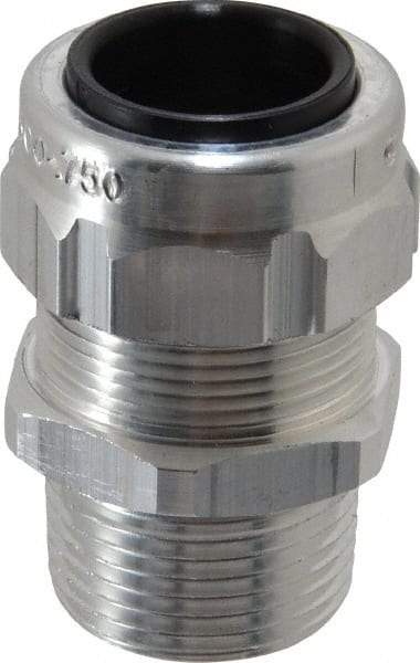 Thomas & Betts - 1/2 to 3/4" Cable Capacity, Liquidtight, Straight Strain Relief Cord Grip - 3/4 Thread, 1-25/32" Long, Aluminum - Exact Tool & Supply