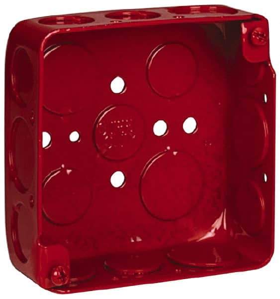 Thomas & Betts - 2 Gang, (17) 1/2 & 3/4" Knockouts, Steel Square Fire Alarm Box - 4" Overall Height x 4" Overall Width x 1-1/2" Overall Depth - Exact Tool & Supply