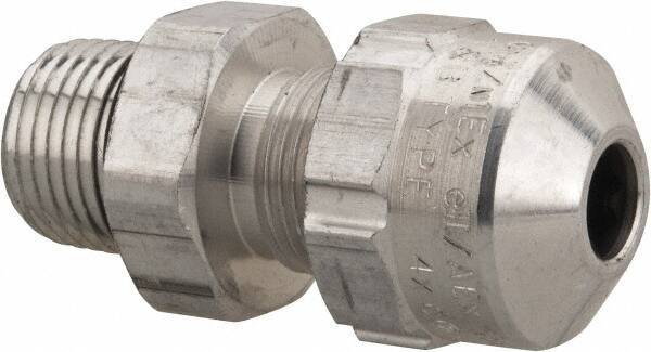 Thomas & Betts - 0.15 to 0.27" Cable Capacity, Class 1, Gas & Vapor Environments, Straight Strain Relief Cord Grip - 1/2 NPT Thread, Aluminum - Exact Tool & Supply