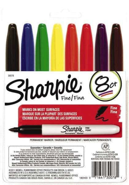Sharpie - Assorted Colors Permanent Marker - Fine Felt Tip, AP Nontoxic Ink - Exact Tool & Supply