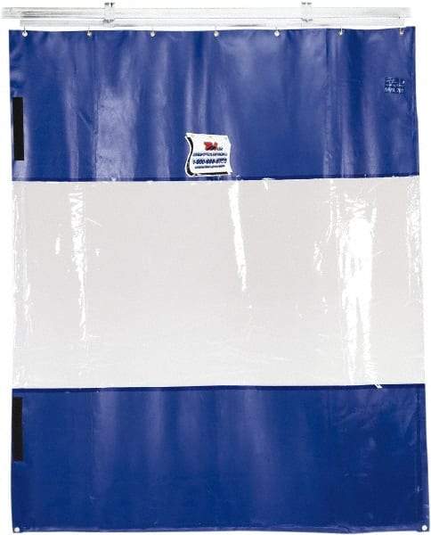 TMI, LLC - 24' Door Width x 10' Door Height PVC Solid with Vision Panel (Style) Industrial Curtain Kit - Blue/Clear - Exact Tool & Supply