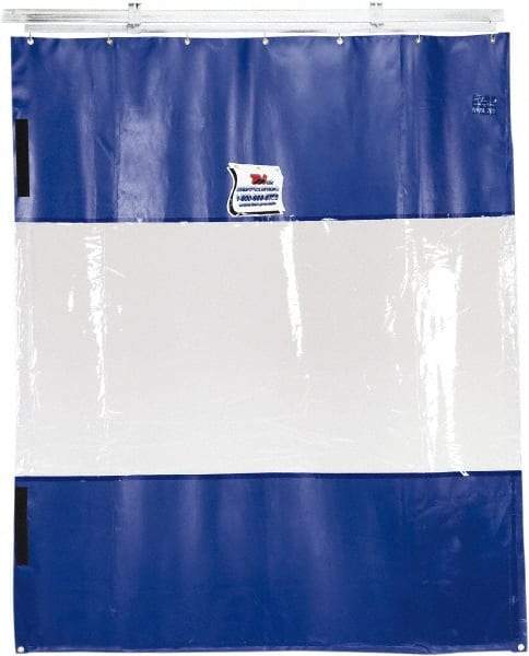 TMI, LLC - 6' Door Width x 10' Door Height PVC Solid with Vision Panel (Style) Industrial Curtain Kit - Blue/Clear - Exact Tool & Supply