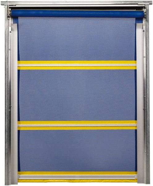 TMI, LLC - 8' Door Width x 8' Door Height PVC Mesh Bug Screen & In-Tube Motorized (Style) Roll Up Dock Screen - Blue/Yellow - Exact Tool & Supply
