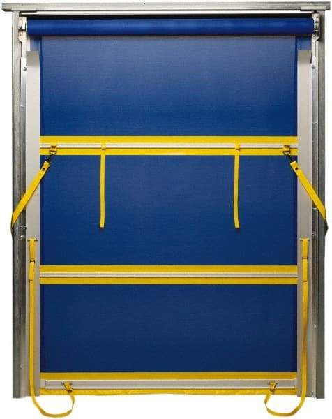 TMI, LLC - 8' Door Width x 10' Door Height PVC Mesh Bug Screen & Spring Loaded Manuel (Style) Roll Up Dock Screen - Blue/Yellow - Exact Tool & Supply