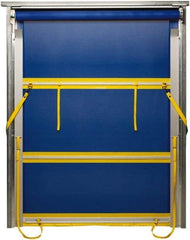 TMI, LLC - 8' Door Width x 8' Door Height PVC Mesh Bug Screen & Spring Loaded Manuel (Style) Roll Up Dock Screen - Blue/Yellow - Exact Tool & Supply