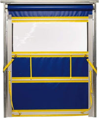 TMI, LLC - 10' Door Width x 10' Door Height PVC Solid with Vision Panel & Spring Loaded Manual (Style) Roll Up Dock Screen - Blue/Yellow/Clear - Exact Tool & Supply