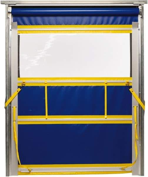 TMI, LLC - 10' Door Width x 12' Door Height PVC Solid with Vision Panel & Spring Loaded Manual (Style) Roll Up Dock Screen - Blue/Yellow/Clear - Exact Tool & Supply