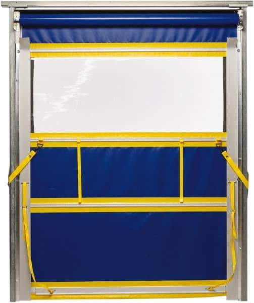 TMI, LLC - 8' Door Width x 10' Door Height PVC Solid with Vision Panel & Spring Loaded Manual (Style) Roll Up Dock Screen - Blue/Yellow/Clear - Exact Tool & Supply
