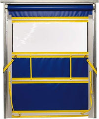 TMI, LLC - 8' Door Width x 10' Door Height PVC Solid with Vision Panel & Spring Loaded Manual (Style) Roll Up Dock Screen - Blue/Yellow/Clear - Exact Tool & Supply