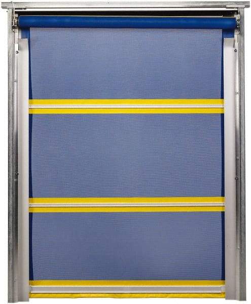 TMI, LLC - 8' Door Width x 10' Door Height PVC Mesh Bug Screen & In-Tube Motorized (Style) Roll Up Dock Screen - Blue/Yellow - Exact Tool & Supply
