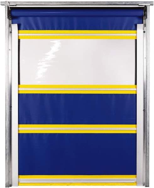 TMI, LLC - 12' Door Width x 12' Door Height PVC Solid with Vision Panel & In-Tube Motorized (Style) Roll Up Dock Screen - Blue/Yellow/Clear - Exact Tool & Supply