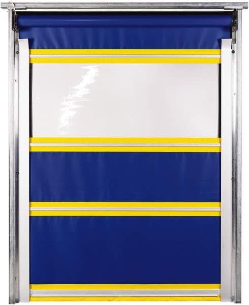 TMI, LLC - 10' Door Width x 12' Door Height PVC Solid with Vision Panel & In-Tube Motorized (Style) Roll Up Dock Screen - Blue/Yellow/Clear - Exact Tool & Supply