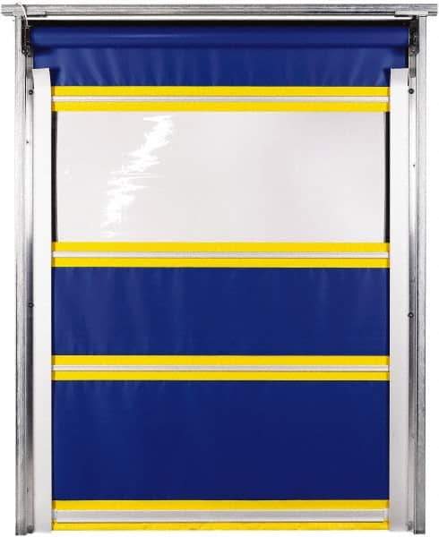 TMI, LLC - 10' Door Width x 10' Door Height PVC Solid with Vision Panel & In-Tube Motorized (Style) Roll Up Dock Screen - Blue/Yellow/Clear - Exact Tool & Supply