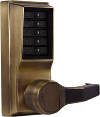 Kaba Access - Pushbutton Lock Lever Lockset for 1-3/8 to 2-1/4" Thick Doors - 2-3/4" Back Set, Nonkey Override Cylinder, Antique Brass Finish - Exact Tool & Supply