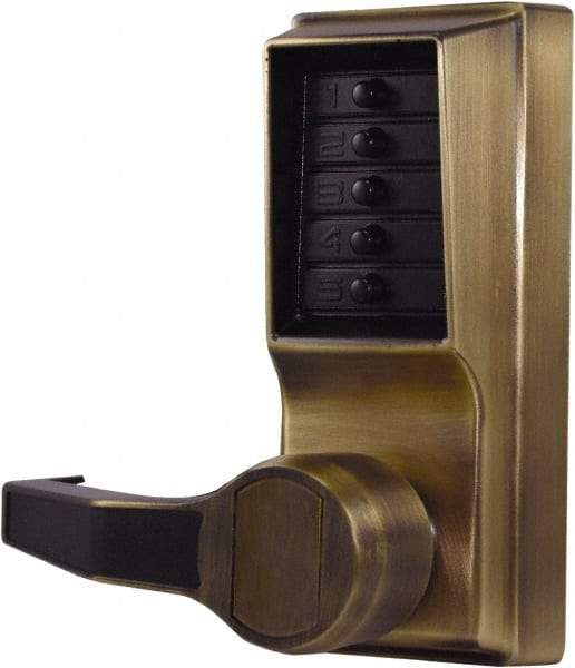 Kaba Access - Pushbutton Lock Lever Lockset for 1-3/8 to 2-1/4" Thick Doors - 2-3/4" Back Set, Nonkey Override Cylinder, Antique Brass Finish - Exact Tool & Supply