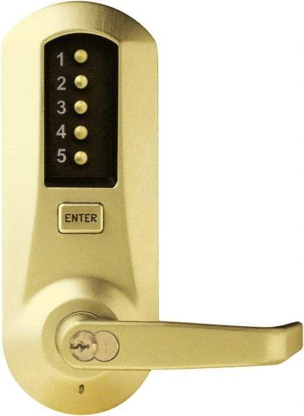 Kaba Access - Pushbutton Lock with Interchangeable Core Lever Lockset for 1-3/8 to 2-1/4" Thick Doors - 2-3/4" Back Set, 6 or 7 Pin Length Best & Compatible (Core Not Included) Cylinder, Satin Brass Finish - Exact Tool & Supply