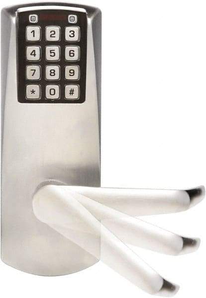 Kaba Access - Self Powered Lever Lockset for 1-3/8 to 2-1/4" Thick Doors - 2-3/4" Back Set, Nonkey Override Cylinder, Satin Chrome Finish - Exact Tool & Supply