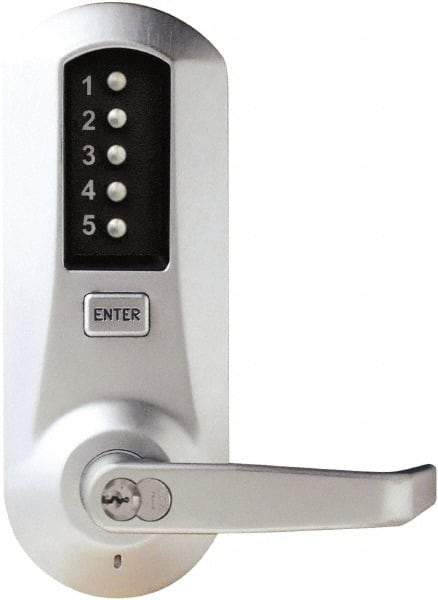 Kaba Access - Combination Entry Lever Lockset with Key Override - 2-3/4" Back Set, No Cylinder, Zamak3, Satin Chrome Finish - Exact Tool & Supply
