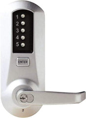 Kaba Access - Combination Entry Lever Lockset with Key Override - 2-3/4" Back Set, No Cylinder, Zamak3, Satin Chrome Finish - Exact Tool & Supply