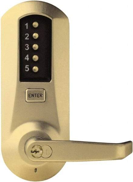 Kaba Access - Pushbutton Lock with Interchangeable Core Lever Lockset for 1-3/4 to 2-1/4" Thick Doors - 2-3/4" Back Set, 6 or 7 Pin Length Best & Compatible (Core Not Included) Cylinder, Satin Brass Finish - Exact Tool & Supply