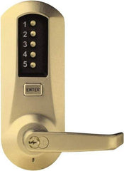 Kaba Access - Pushbutton Lock with Interchangeable Core Lever Lockset for 1-3/4 to 2-1/4" Thick Doors - 2-3/4" Back Set, 6 or 7 Pin Length Best & Compatible (Core Not Included) Cylinder, Satin Brass Finish - Exact Tool & Supply