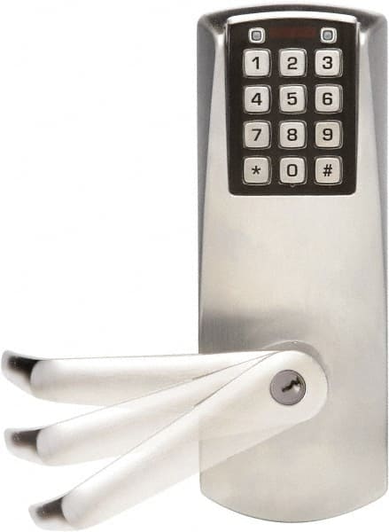 Kaba Access - 1-3/4 to 2-1/4" Door Thickness, Satin Chrome Finish, Combination Entry Deadbolt with Key Override - Exact Tool & Supply