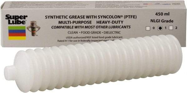 Synco Chemical - 14.1 oz Bellow Synthetic Lubricant w/PTFE General Purpose Grease - Translucent White, Food Grade, 450°F Max Temp, NLGIG 1, - Exact Tool & Supply