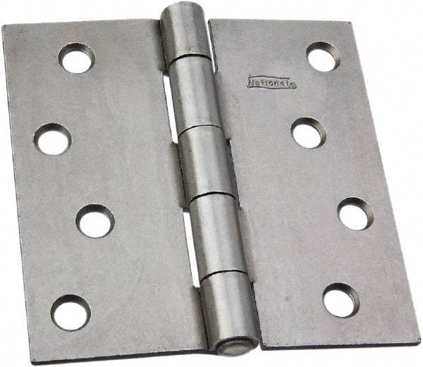 National Mfg. - 4" Wide x 4" High, Steel, Square Corner Residential Hinge - Zinc Plated - Exact Tool & Supply
