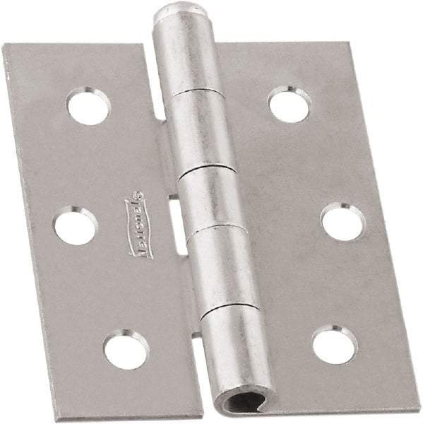 National Mfg. - 3" Long x 2-1/2" Wide, Non-Spring/Non Self-Closing Hinge - Steel, Zinc Plated Finish - Exact Tool & Supply
