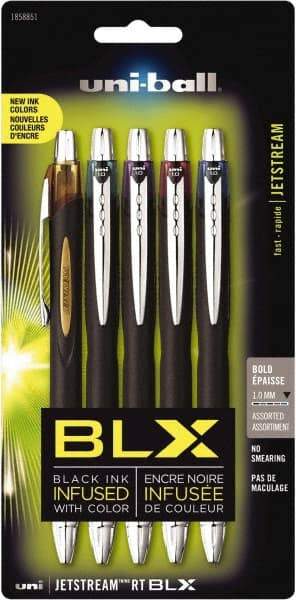 Uni-Ball - Roller Ball 1mm Retractable Pen - Blue & Black, Green & Black, Purple & Black, Brown & Black - Exact Tool & Supply