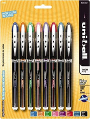 Uni-Ball - Roller Ball 0.8mm Stick Pen - Black, Blue, Black, Blue, Green, Orange, Pink, Purple & Red - Exact Tool & Supply
