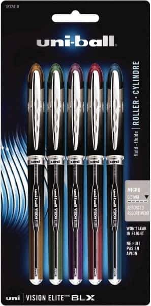 Uni-Ball - Roller Ball 0.5mm Stick Pen - Brown & Black, Green & Black, Purple & Black, Red & Black, Blue & Black - Exact Tool & Supply