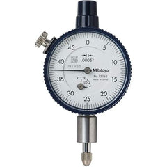 Mitutoyo - 1/8" Range, 0-50 Dial Reading, 0.0005" Graduation Dial Drop Indicator - 40mm Dial, 0.05" Range per Revolution, 0.0005" Accuracy, Revolution Counter - Exact Tool & Supply