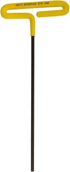 Bondhus - 3/16" Hex, T-Handle Cushion Grip, Hex Key - 248mm OAL, Inch System of Measurement - Exact Tool & Supply