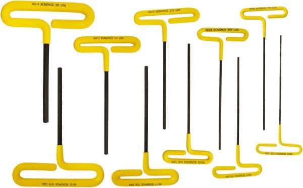 Bondhus - 10 Piece T-Handle Cushion Grip Hex Key Set - Hex Range 3/32 to 3/8" - Exact Tool & Supply