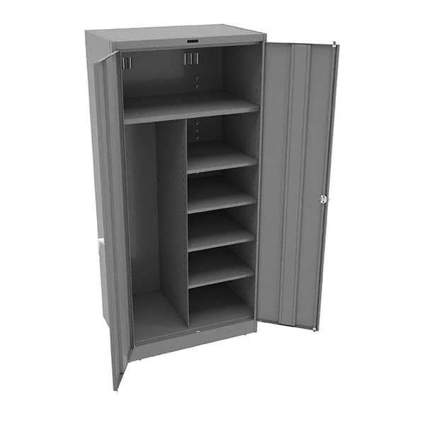 Tennsco - 6 Shelf Combination Storage Cabinet - Steel, 36" Wide x 24" Deep x 78" High, Medium Gray - Exact Tool & Supply