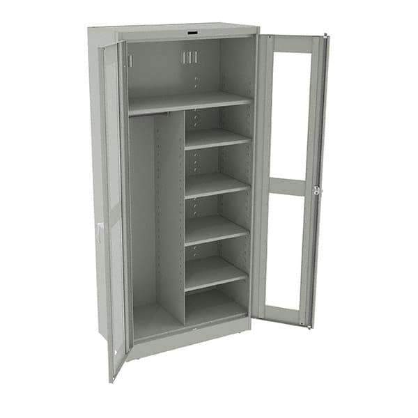Tennsco - 6 Shelf Combination Storage Cabinet - Steel, 36" Wide x 18" Deep x 78" High, Light Gray - Exact Tool & Supply