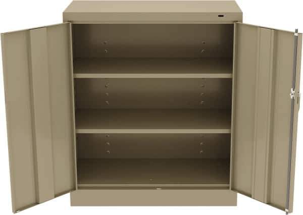 Tennsco - 3 Shelf Locking Storage Cabinet - Steel, 36" Wide x 18" Deep x 42" High, Sand - Exact Tool & Supply