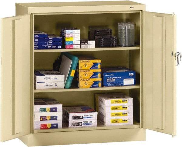 Tennsco - 3 Shelf Locking Storage Cabinet - Steel, 36" Wide x 18" Deep x 42" High, Medium Gray - Exact Tool & Supply