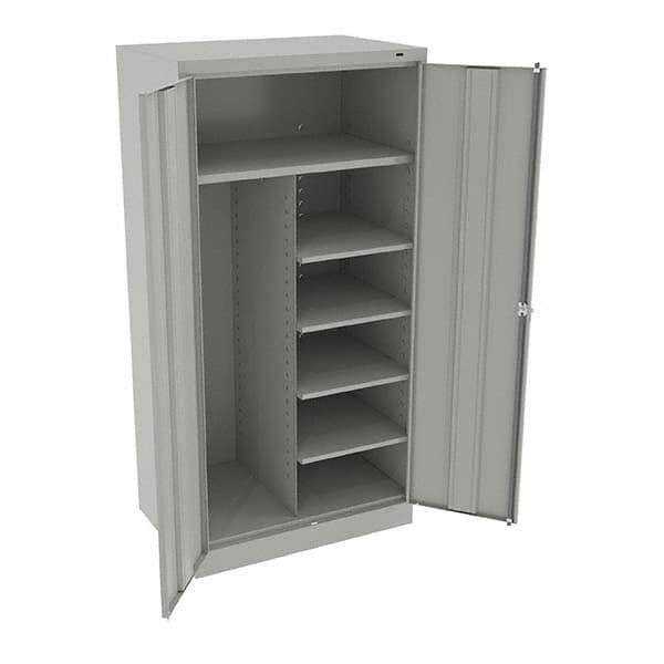 Tennsco - 6 Shelf Combination Storage Cabinet - Steel, 36" Wide x 24" Deep x 72" High, Light Gray - Exact Tool & Supply