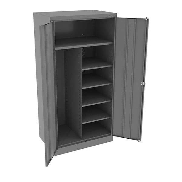 Tennsco - 6 Shelf Combination Storage Cabinet - Steel, 36" Wide x 24" Deep x 72" High, Medium Gray - Exact Tool & Supply