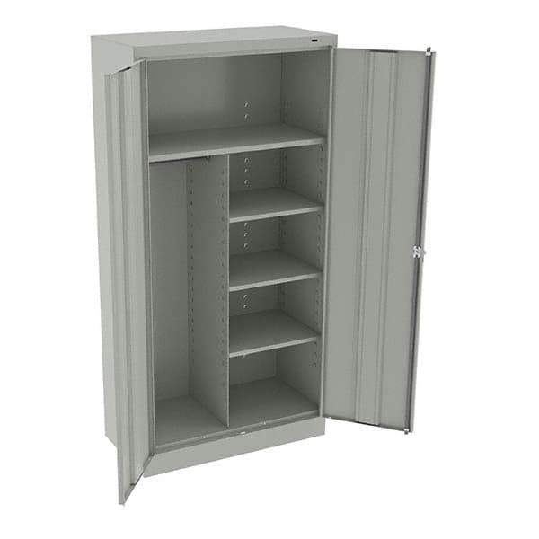Tennsco - 6 Shelf Combination Storage Cabinet - Steel, 36" Wide x 18" Deep x 72" High, Light Gray - Exact Tool & Supply