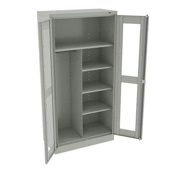 Tennsco - 6 Shelf Combination Storage Cabinet - Steel, 36" Wide x 18" Deep x 72" High, Light Gray - Exact Tool & Supply