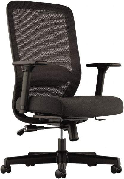 Basyx - 43" High Executive Chair - 25" Wide x 26-3/4" Deep, 100% Polyester Seat, Black - Exact Tool & Supply