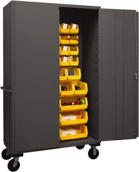 Durham - 42 Bin Mobile Storage Cabinet - Steel, 48" Wide x 24" Deep x 80" High, Yellow - Exact Tool & Supply