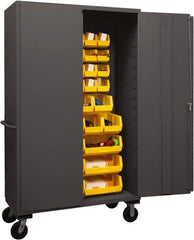Durham - 42 Bin Mobile Storage Cabinet - Steel, 48" Wide x 24" Deep x 80" High, Yellow - Exact Tool & Supply